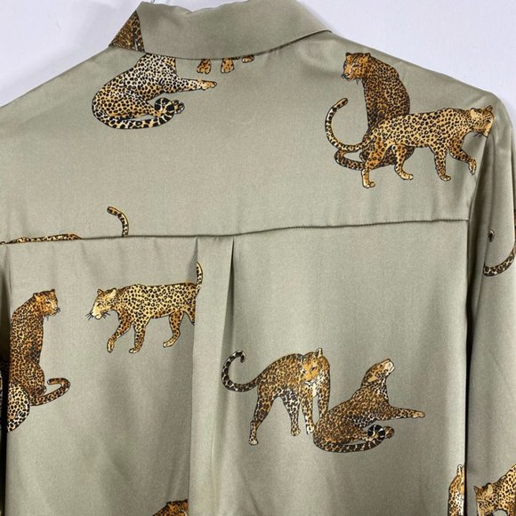 Zara Leopard silky button down blouse green size S - Picture 9 of 11